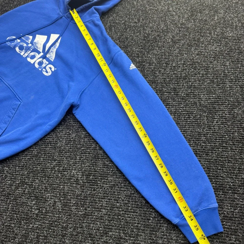 Adidas Hoodie Mens 2XL Blue Pullover Distressed Logo Fleece Sweatshirt RN119208